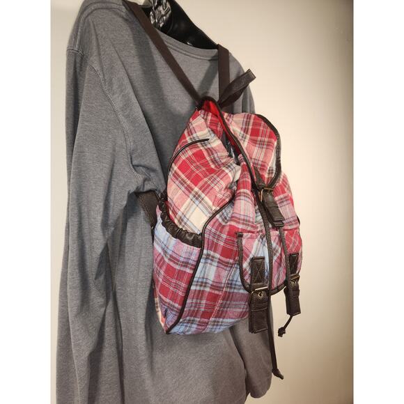 CLAIRE\'S Plaid Flannel Backpack Red Faux Leather Fall School Cowgirl Farmgirl main image 12